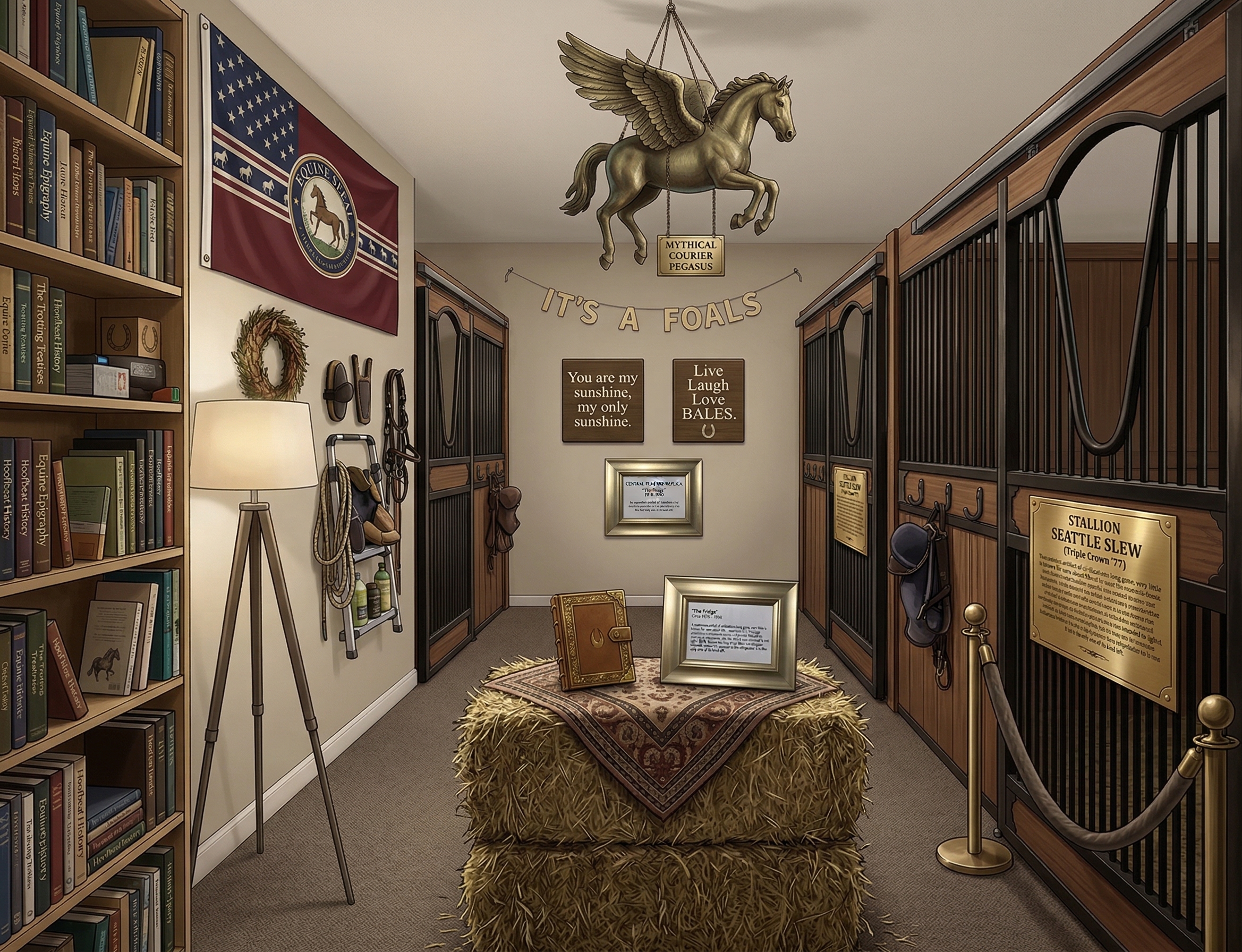 Barn tour with informational plaques on each stall