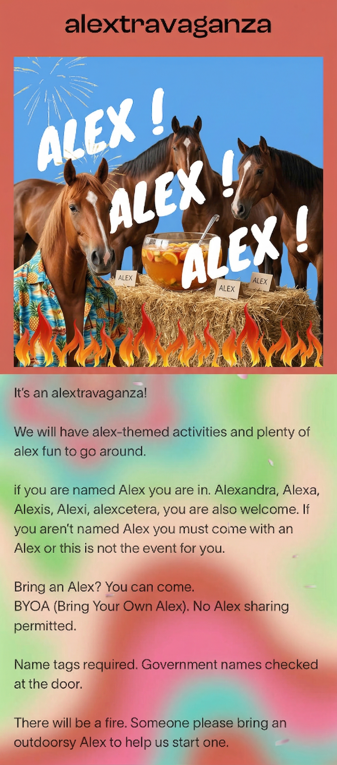 Horses gathered around a hay bale table with punch